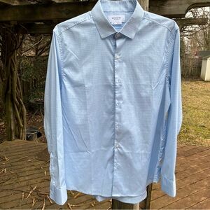 Ministry of Supply L/S Shirt Blue Hidden Check Sz L Slim